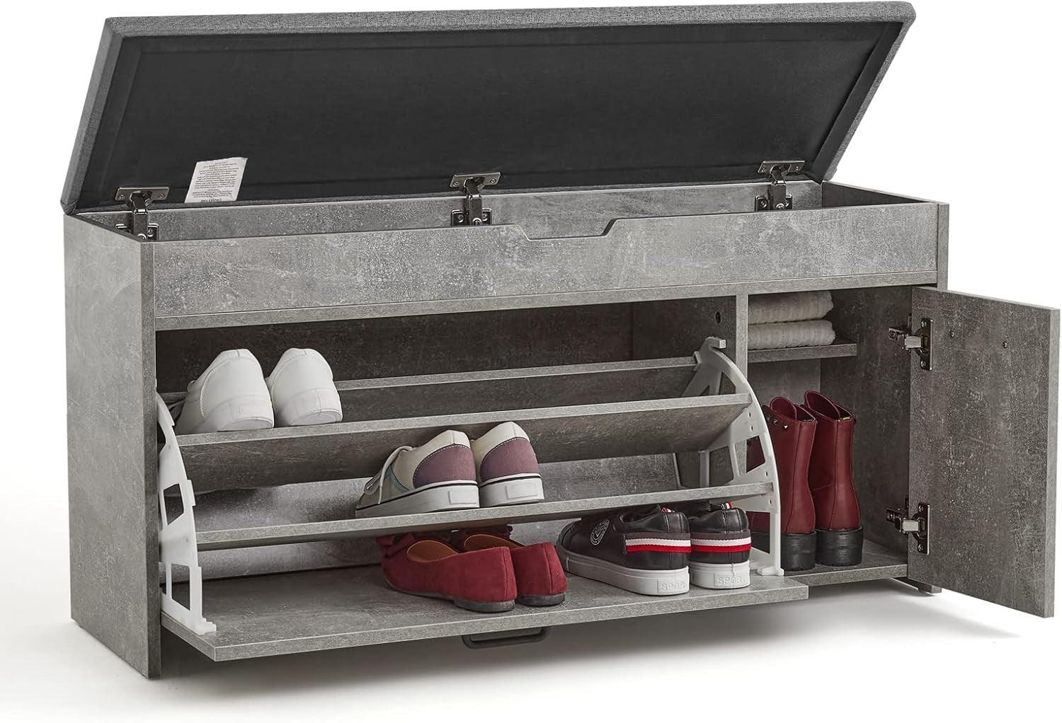 Modern Grey Shoe Storage Bench Seat Flip Drawer Entryway Hallway Wooden Unit