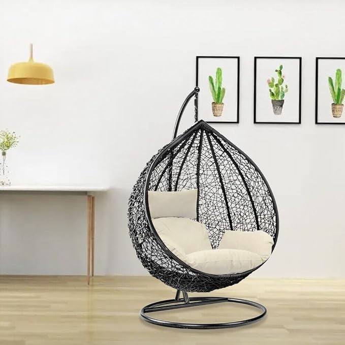 Luxury Rattan Hanging Egg Swing Chair with Stand Indoor Outdoor Garden Seat