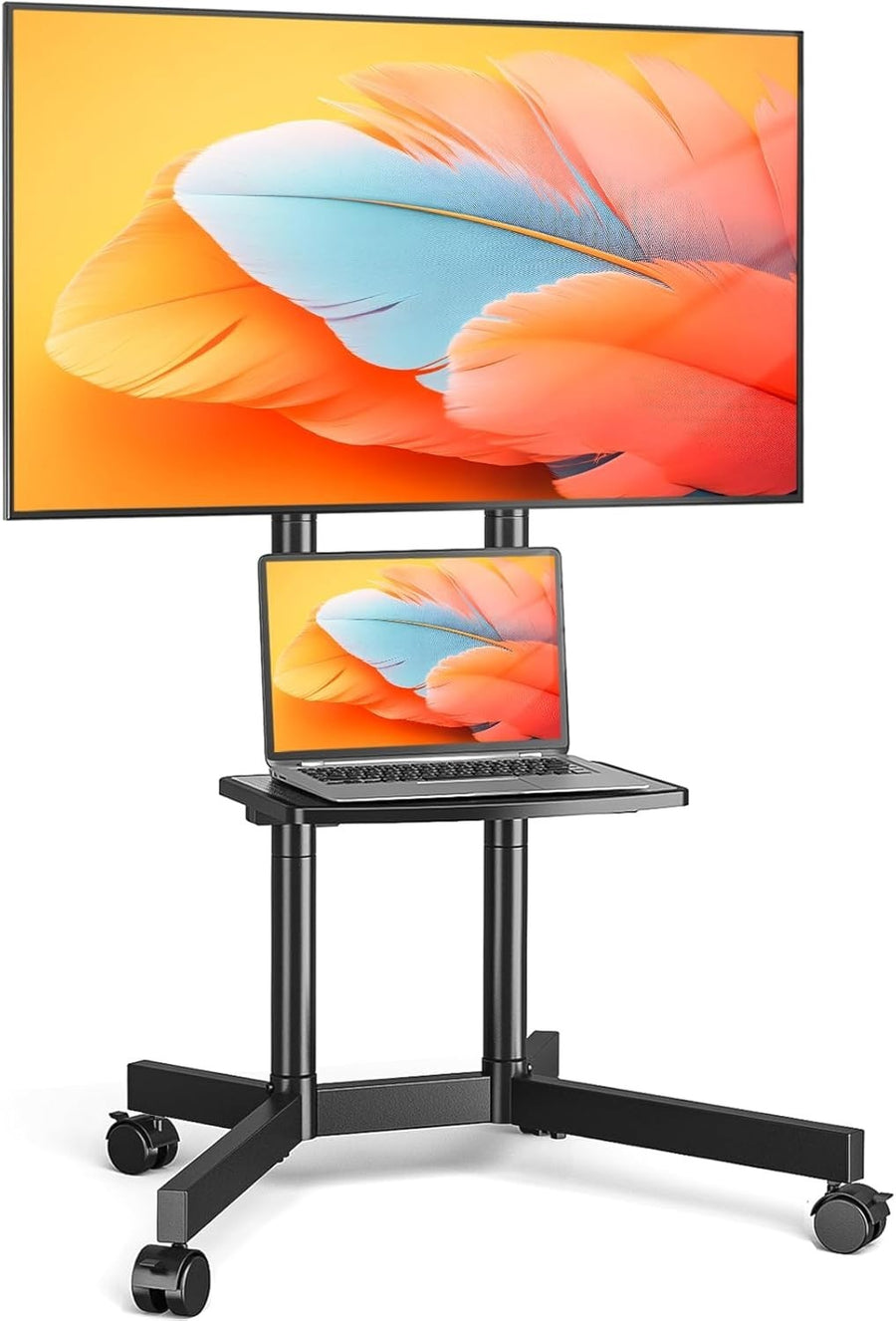 Mobile TV Stand on Wheels 32-75” Adjustable Height Trolley with Shelf