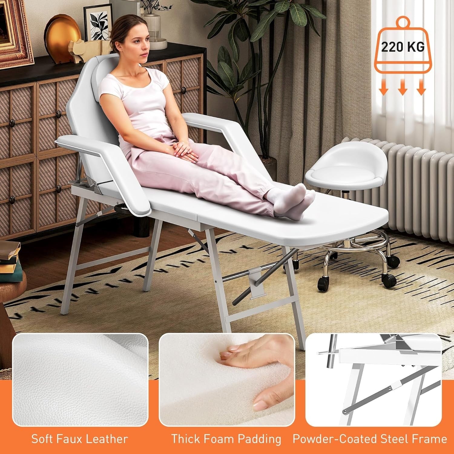 Portable 3-Section Massage Table Adjustable Beauty Bed Recliner w/ Face Hole