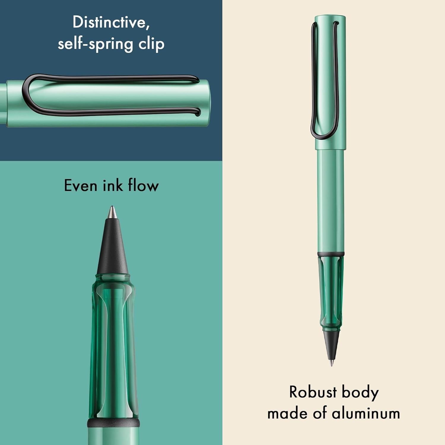 Mint Rollerball Pen Medium Black Ink Ergonomic Aluminum Gift