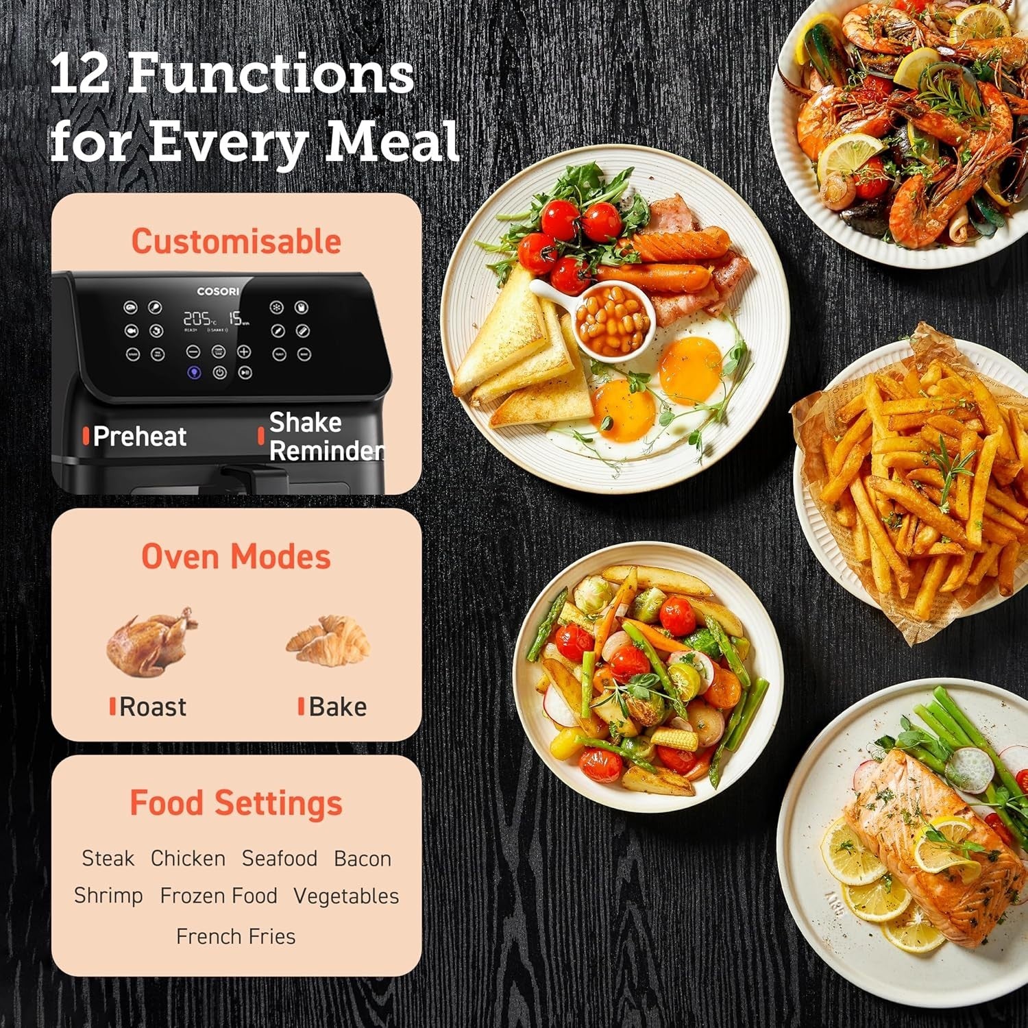 6.2L Air Fryer With Viewing Window 1700W Quiet 12 Presets Shake Reminder