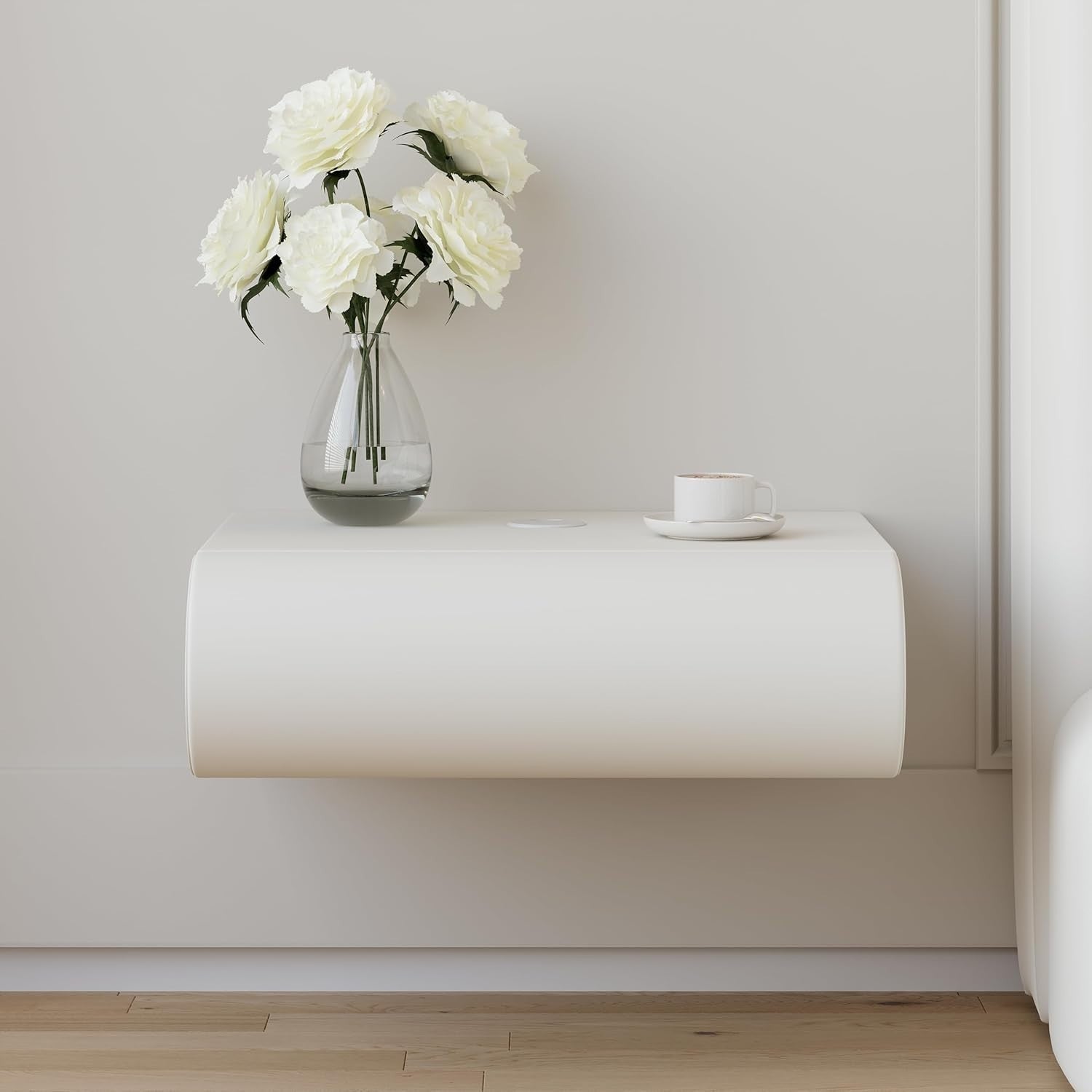Modern Floating Bedside Table with Wireless Charger USB Type-C & 2 Drawers