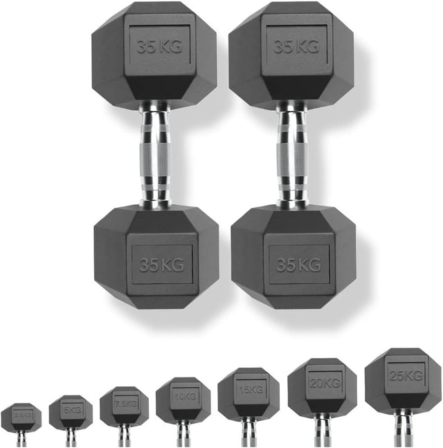 70kg Dumbbell Pair 2x35kg Rubber Hex Weights Commercial Home Gym