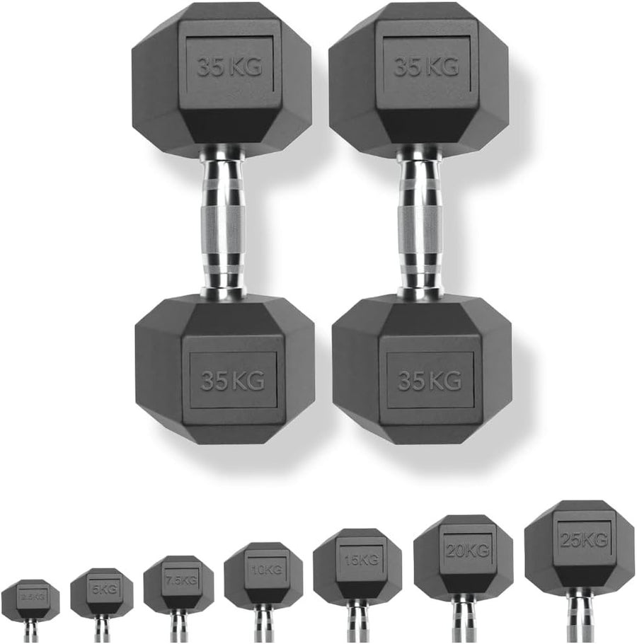 70kg Dumbbell Pair 2x35kg Rubber Hex Weights Commercial Home Gym