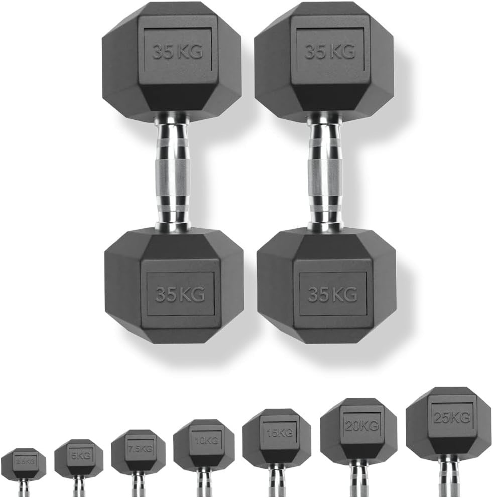 70kg Dumbbell Pair 2x35kg Rubber Hex Weights Commercial Home Gym