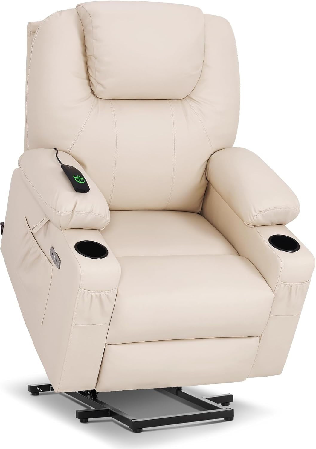 Cream Riser Recliner Chair Lift Assist Heated Massage USB Faux Leather