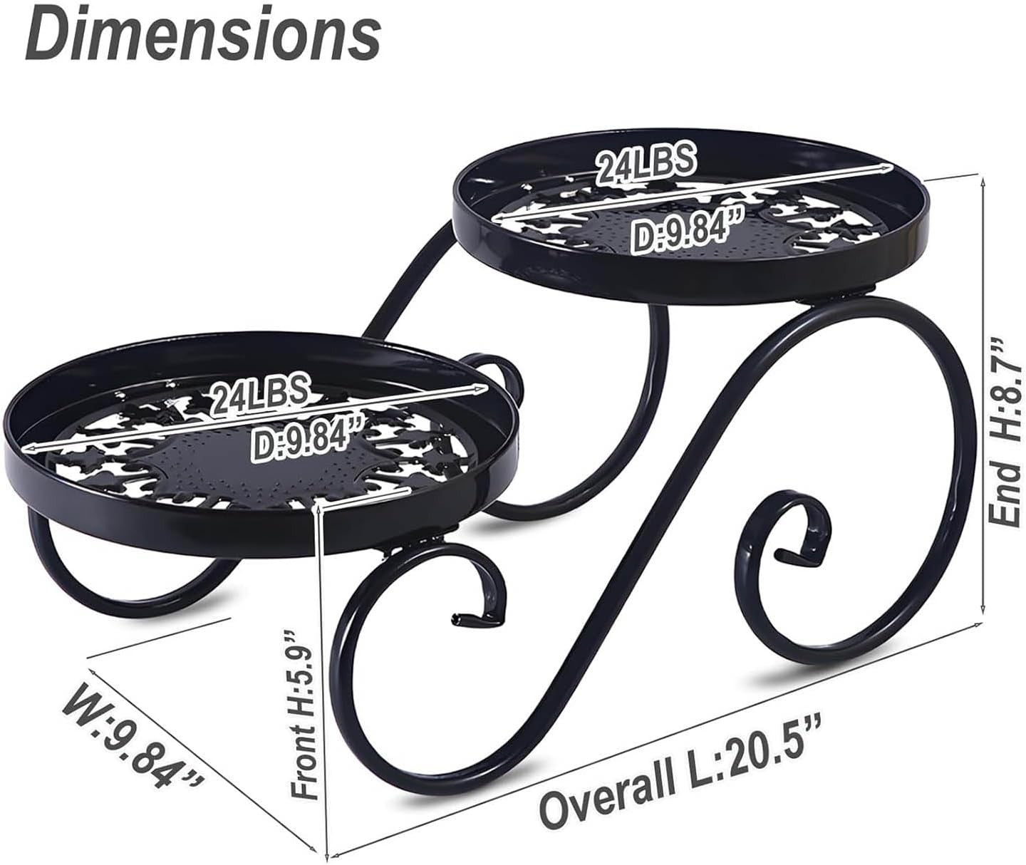 2 Tier Metal Plant Stand Indoor Outdoor Iron Flower Pot Holder Display Rack