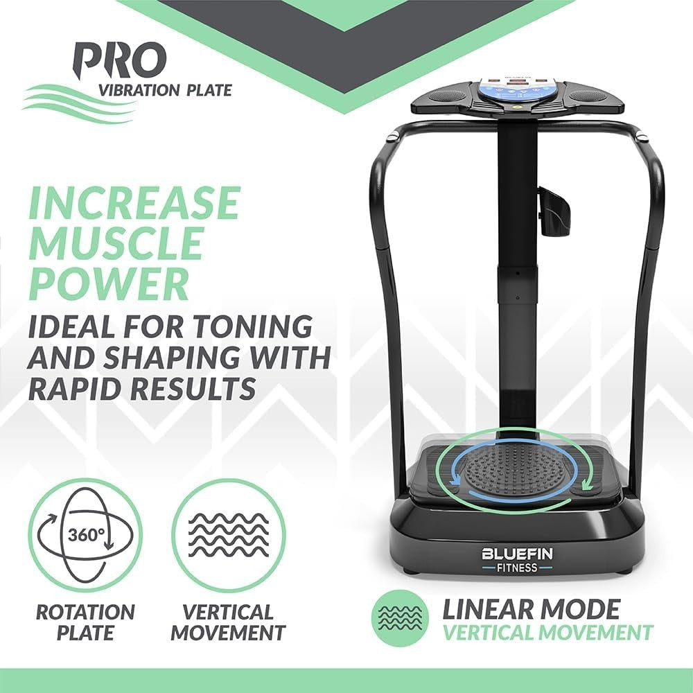 Black Pro Vibration Plate Exercise Machine w Handrails 180 Speeds Silent