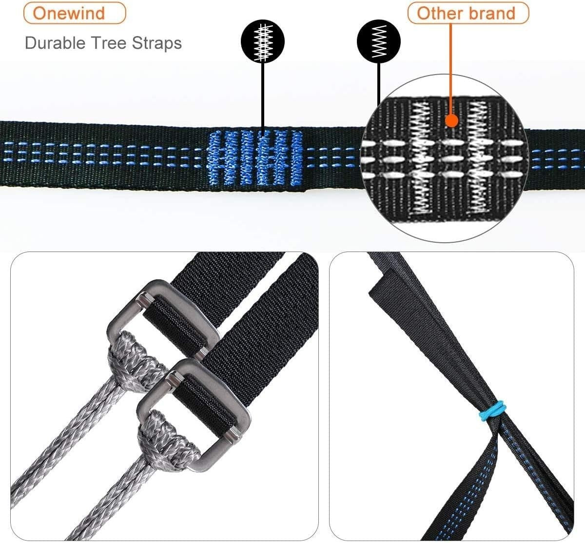 Camping Hammock Tree Straps – Heavy Duty 12ft Adjustable Swing Straps w/ Clips