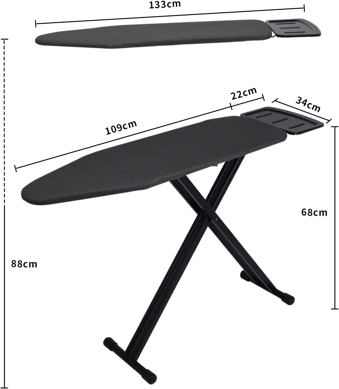 Adjustable Ironing Board with Steam Iron Rest Heat Resistant Black 109x33cm