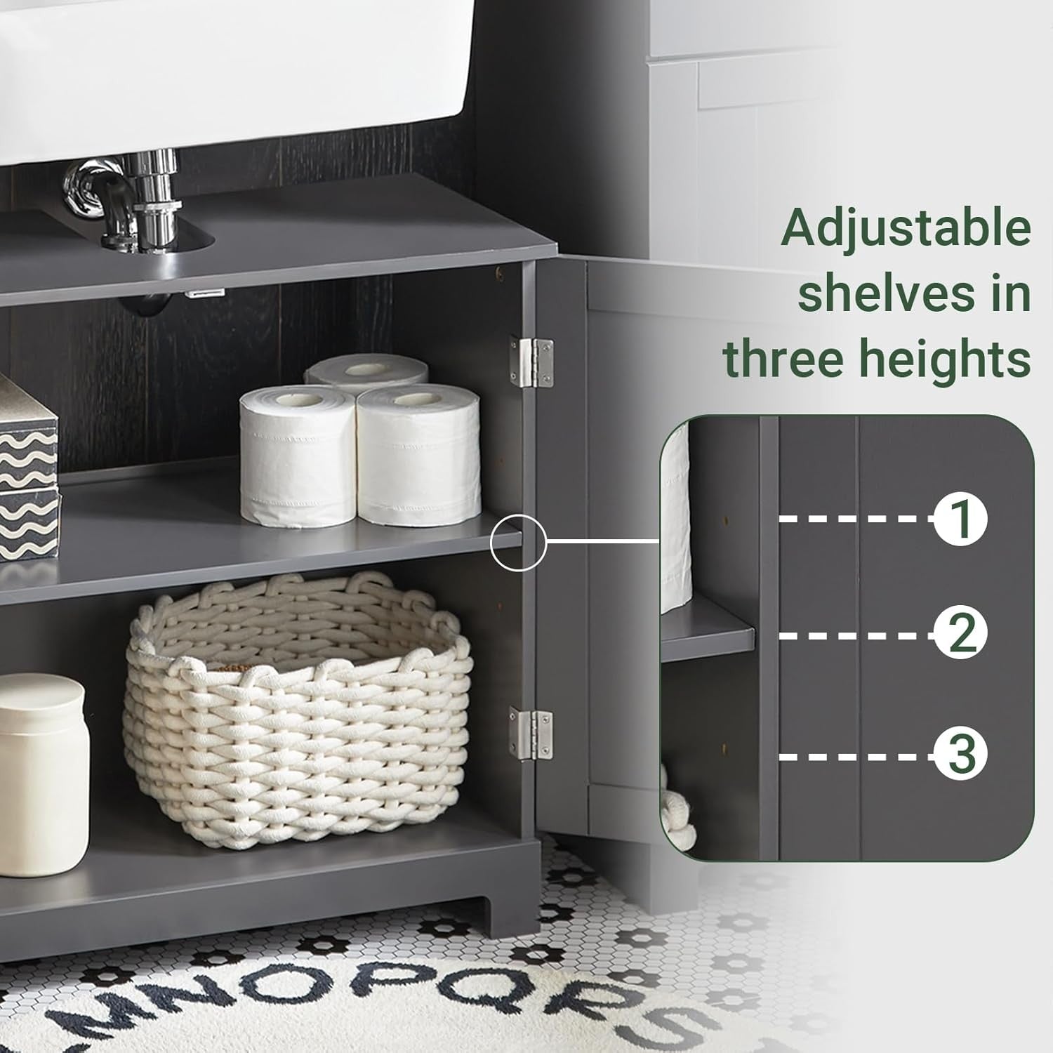 Dark Grey Bathroom Vanity Unit Under Sink Storage Cabinet Cupboard with Shelf