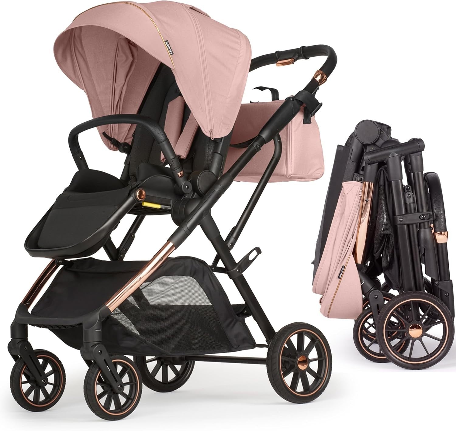 Baby Pushchair Reclining Seat Smooth Suspension Compact Stroller Pink