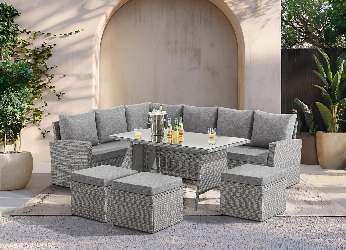 9 Seater Rattan Corner Sofa Dining Set Outdoor Garden Patio Furniture