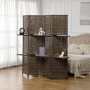 4 Panel Room Divider with Shelves 180cm Brown Folding Privacy Screen Partition
