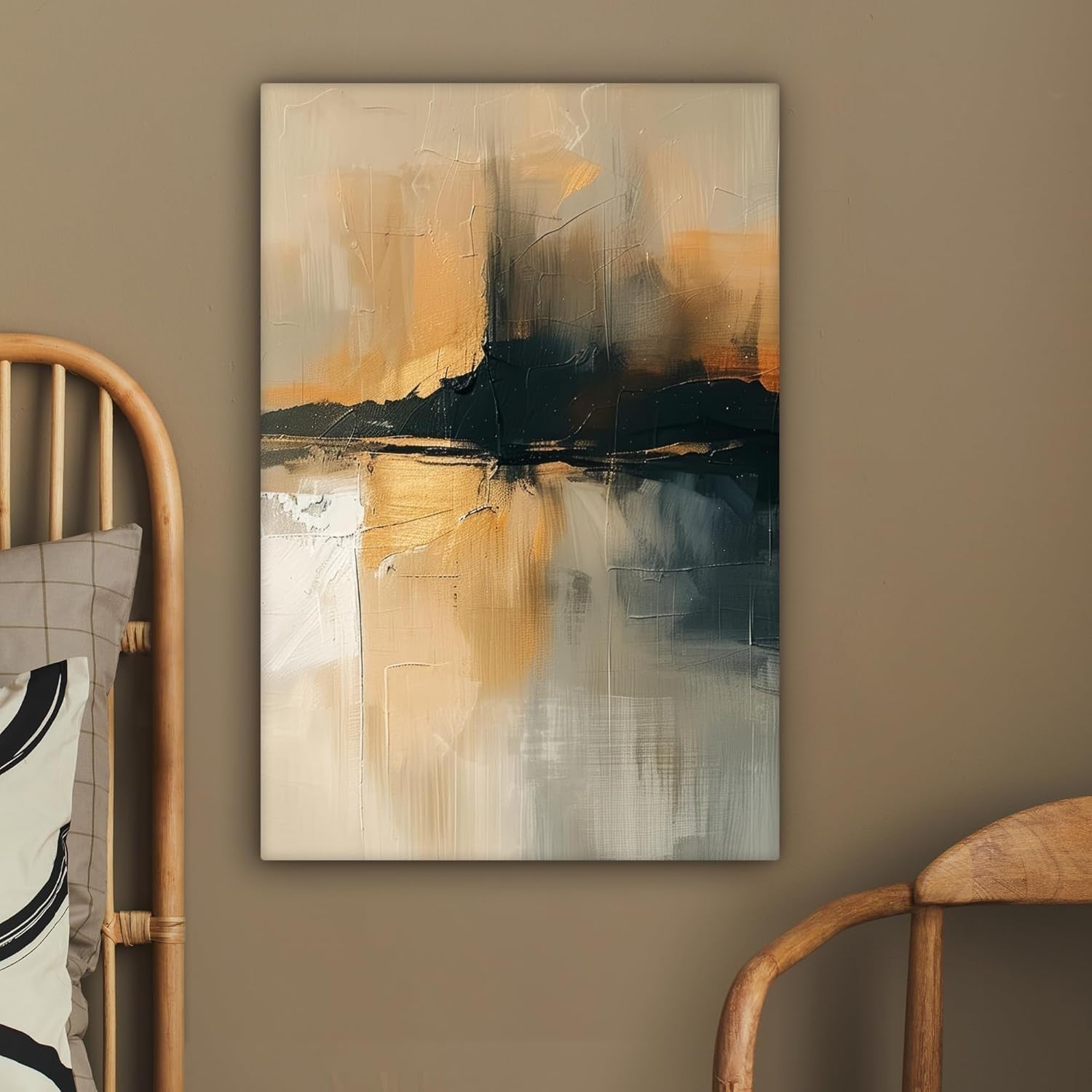 Abstract Canvas Wall Art 40x60cm Modern Beige Black Living Room Decor
