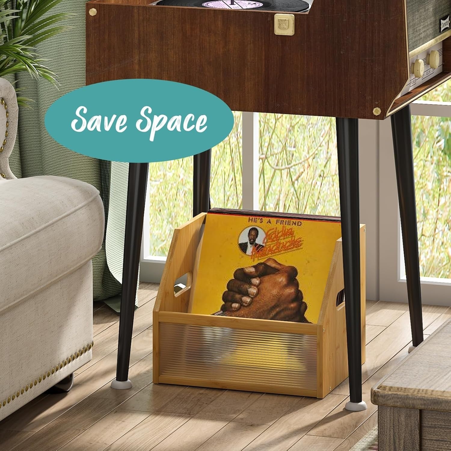 Stylish Bamboo Vinyl Record Storage Box | Desk Organizer for Home Office