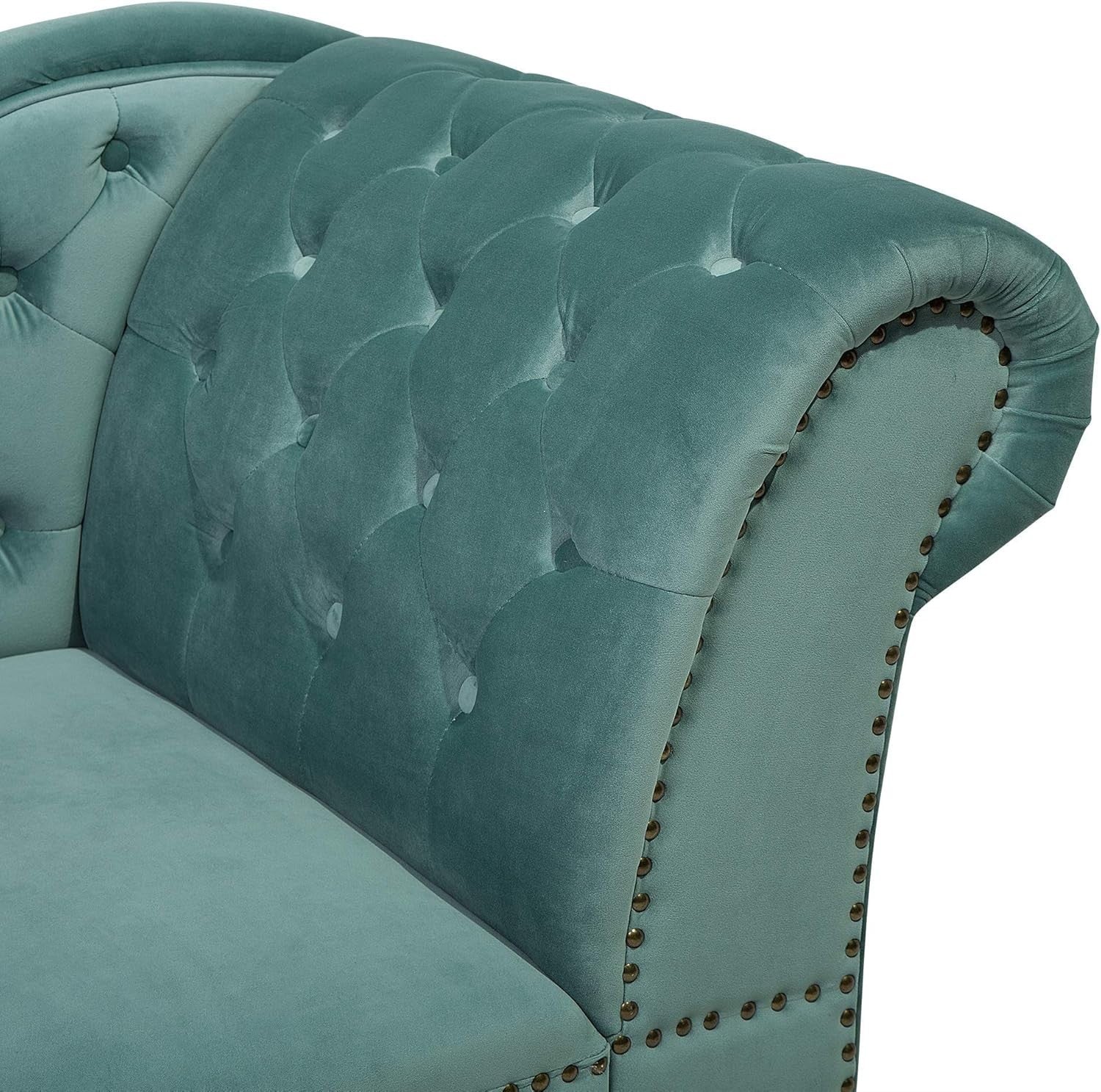 Right Hand Velvet Chaise Lounge Tufted Chesterfield Sofa Mint Green