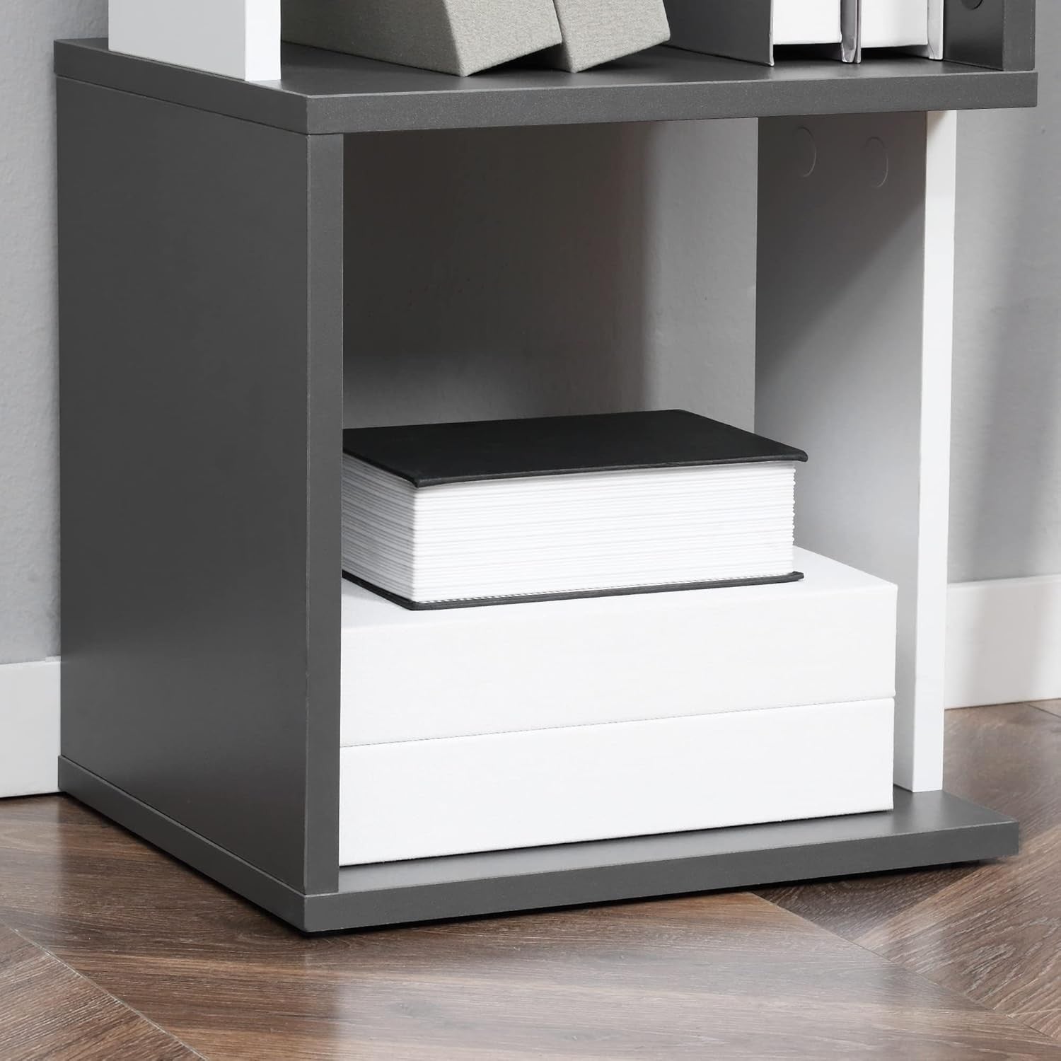 Modern 5-Tier Bookcase Storage Unit with Open Shelves – White & Grey
