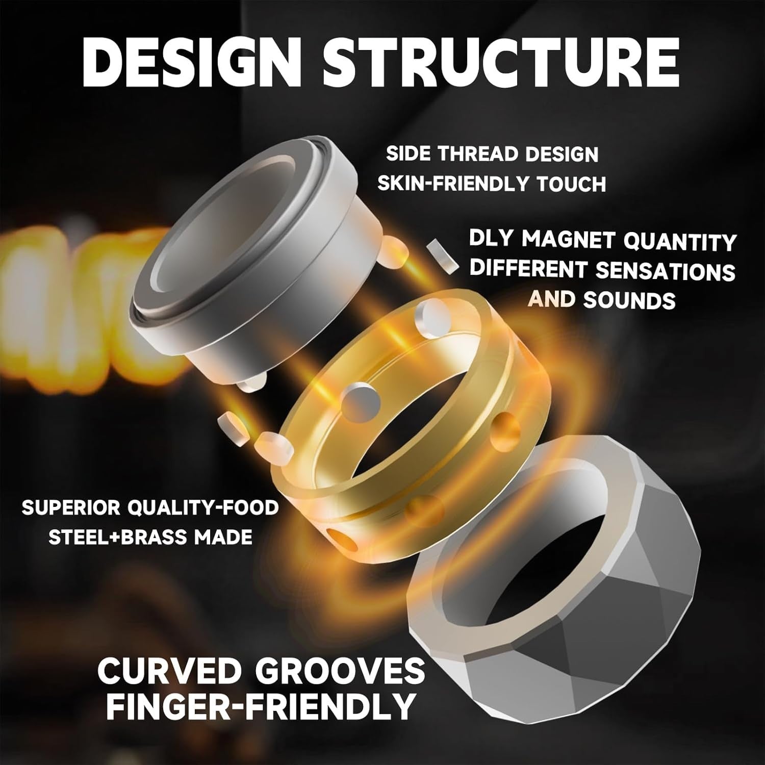 Silver Lightning Fidget Ring Stainless Steel Click Slider Anxiety Relief