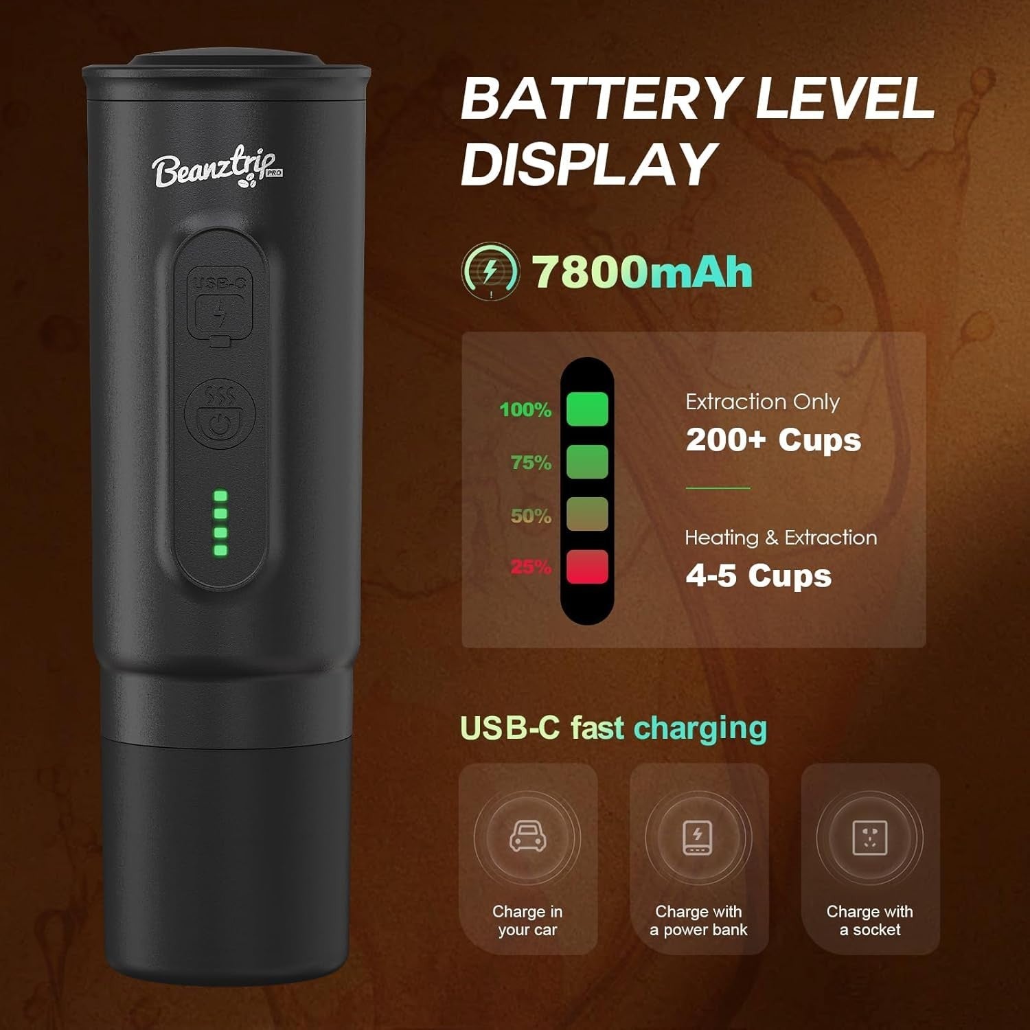 20-Bar Portable Espresso Maker USB-C | Self-Heating Travel Coffee Machine