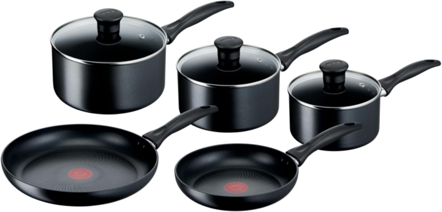5pcs Titanium Non Stick Induction Cookware Set with Thermo Signal Glass Lids