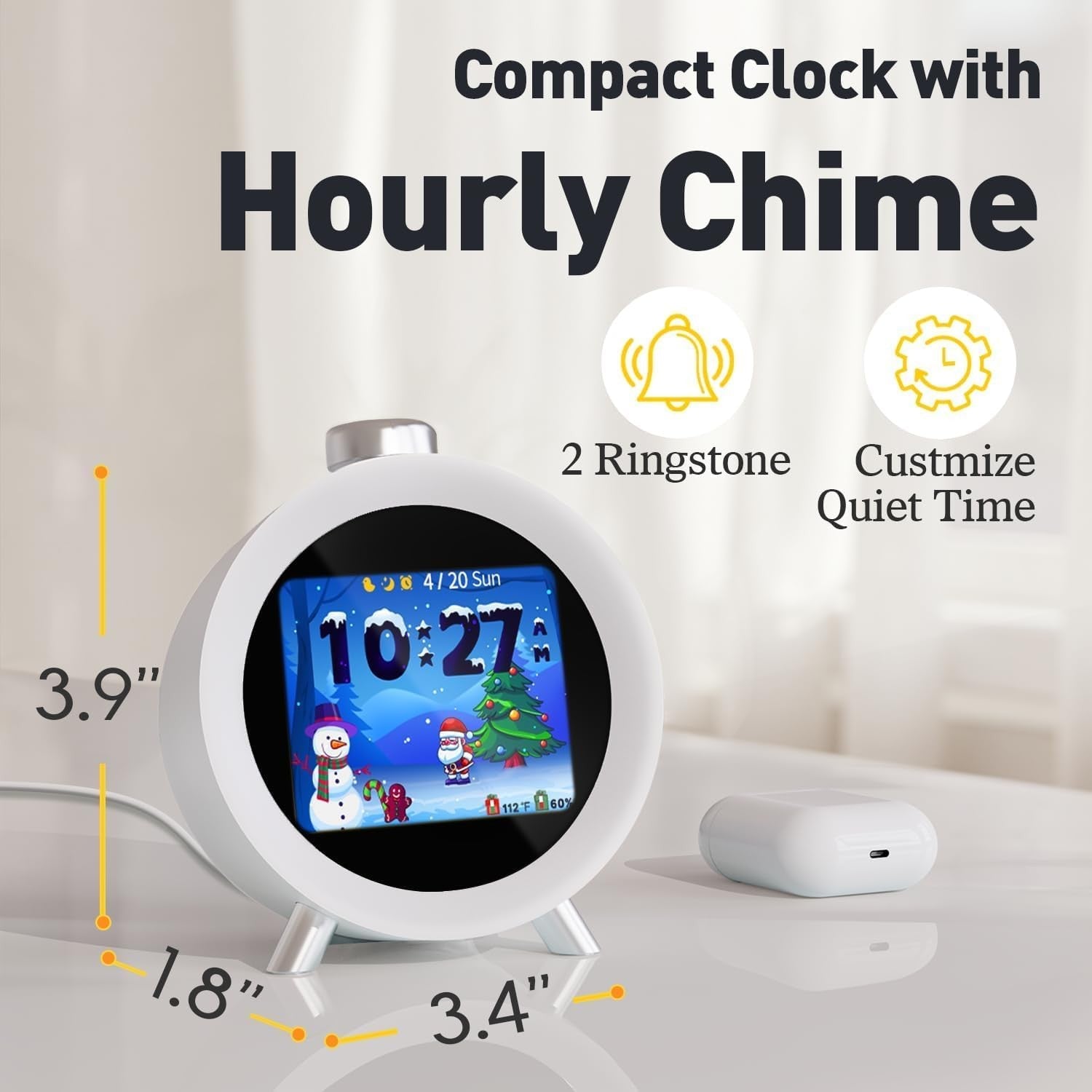 Smart Animated Digital Alarm Clock Sleep Sounds Temp Humidity Sensor Bedside