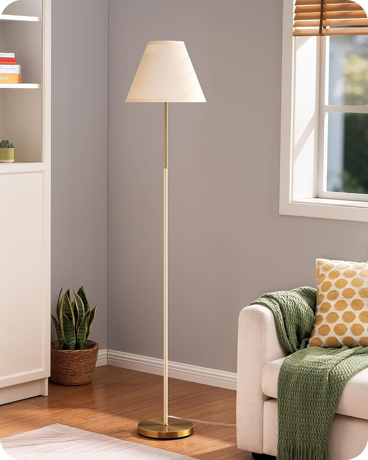 Retro Floor Lamp Linen Shade Tall Standing Light E27 Foot Switch Cream