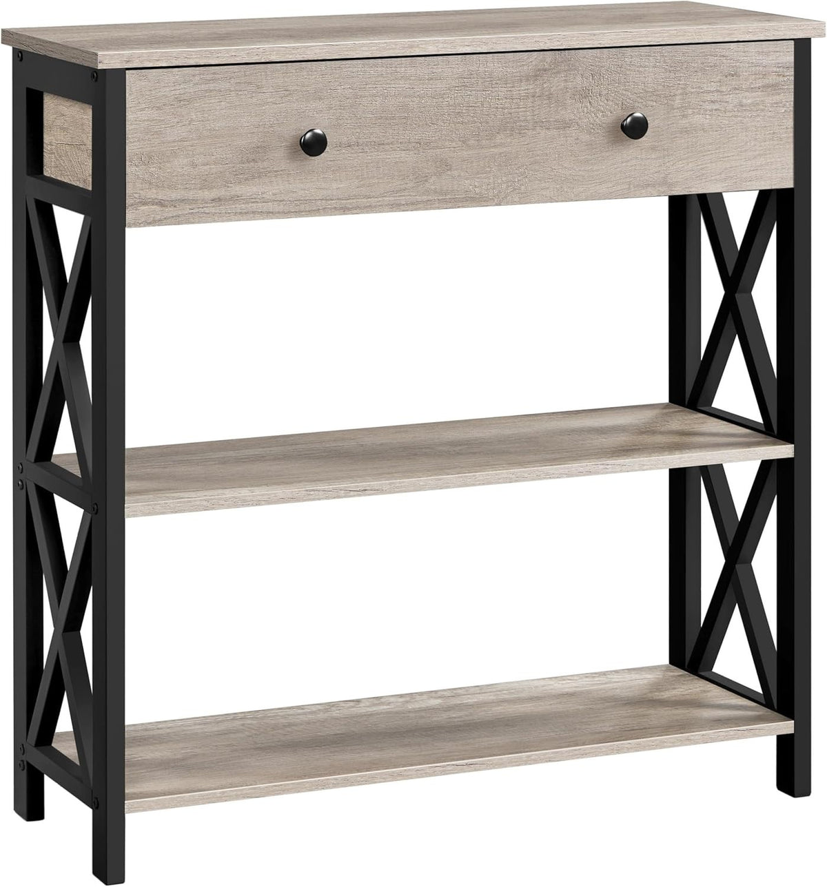 Industrial Console Table with Drawer & 2 Shelves, Durable Metal Frame, Grey