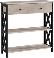 Industrial Console Table with Drawer & 2 Shelves, Durable Metal Frame, Grey