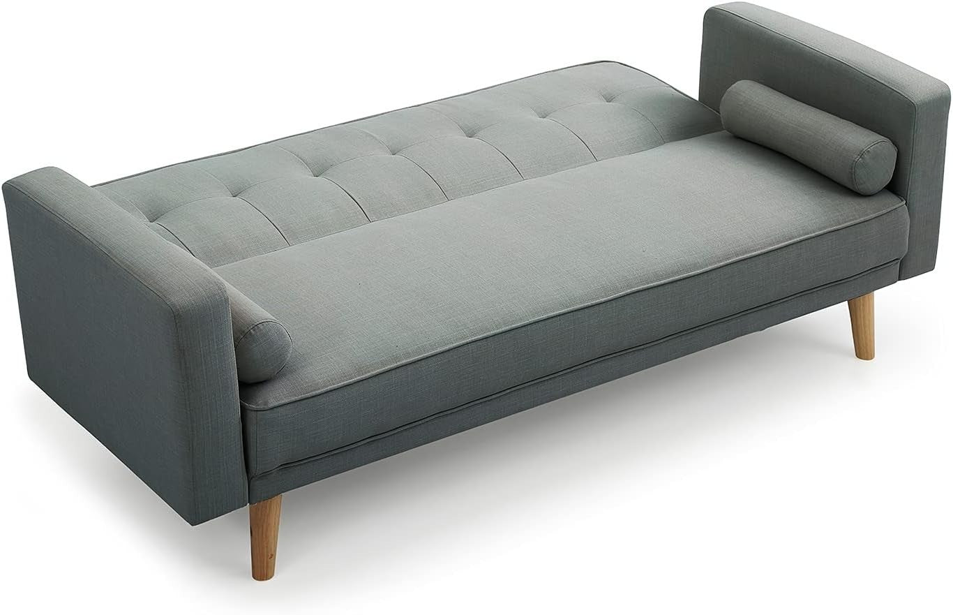 Grey 3 Seater Sofa Bed Linen Fabric Click Clack Couch for Guest Rooms
