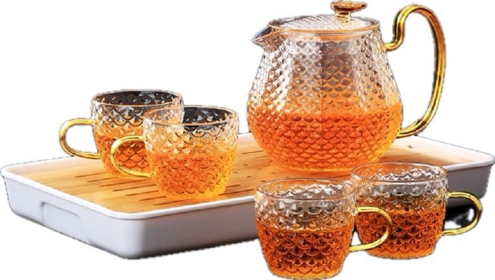 600ml Glass Teapot Set with 4 Tea Glasses Infuser Stovetop Safe