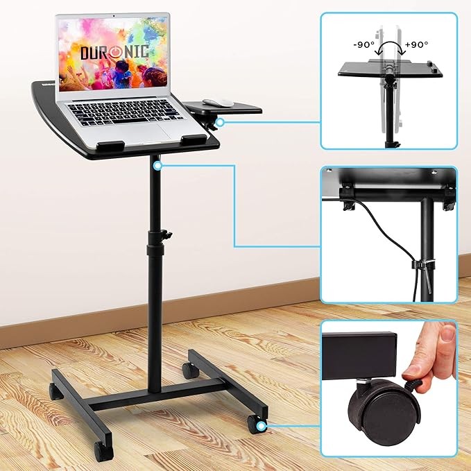 Adjustable Laptop Projector Stand Mobile Sit Stand Desk Rolling Floor Table