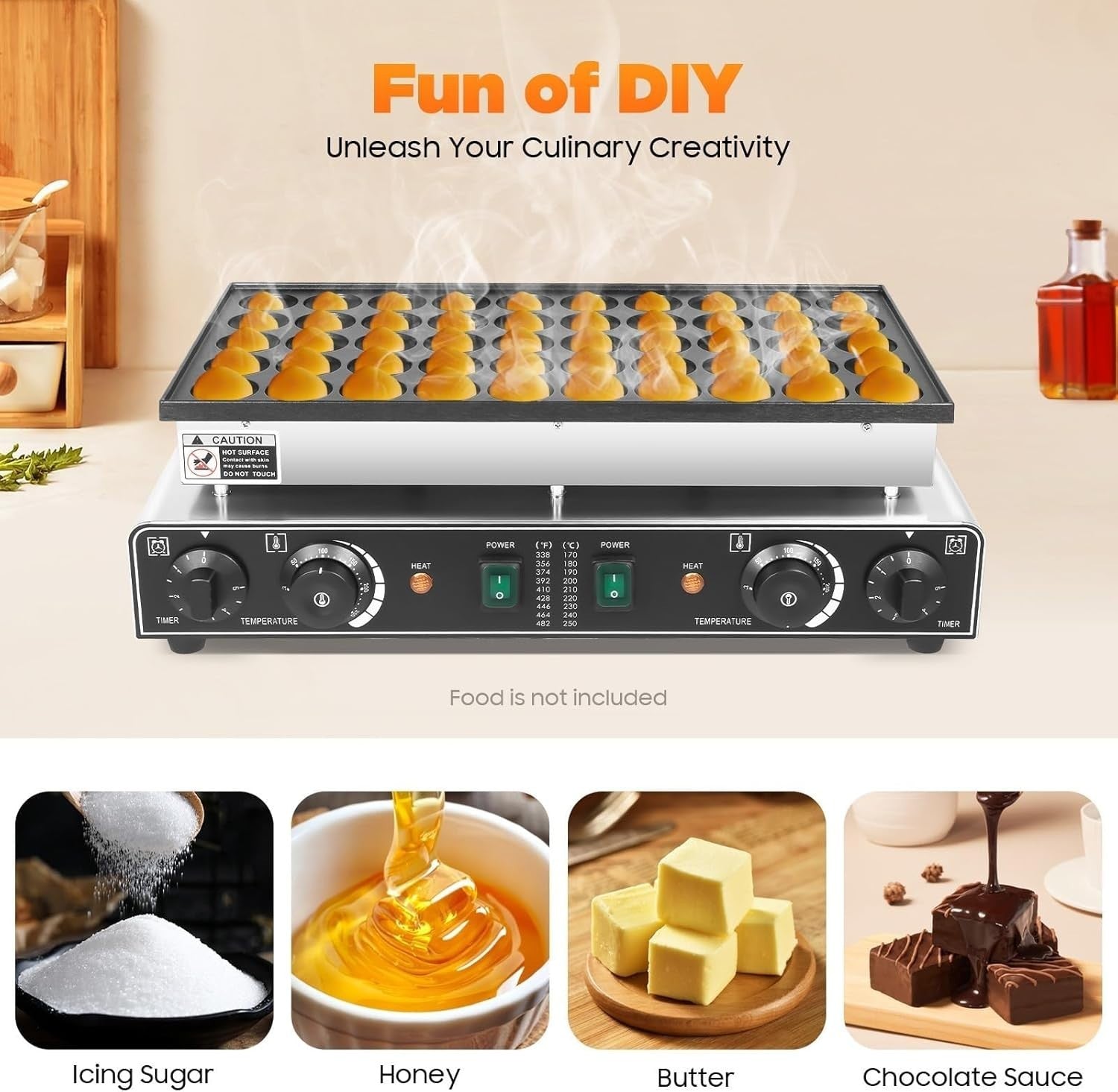 50-Hole 1700W Commercial Dutch Pancake Maker | Non-Stick Mini Muffin