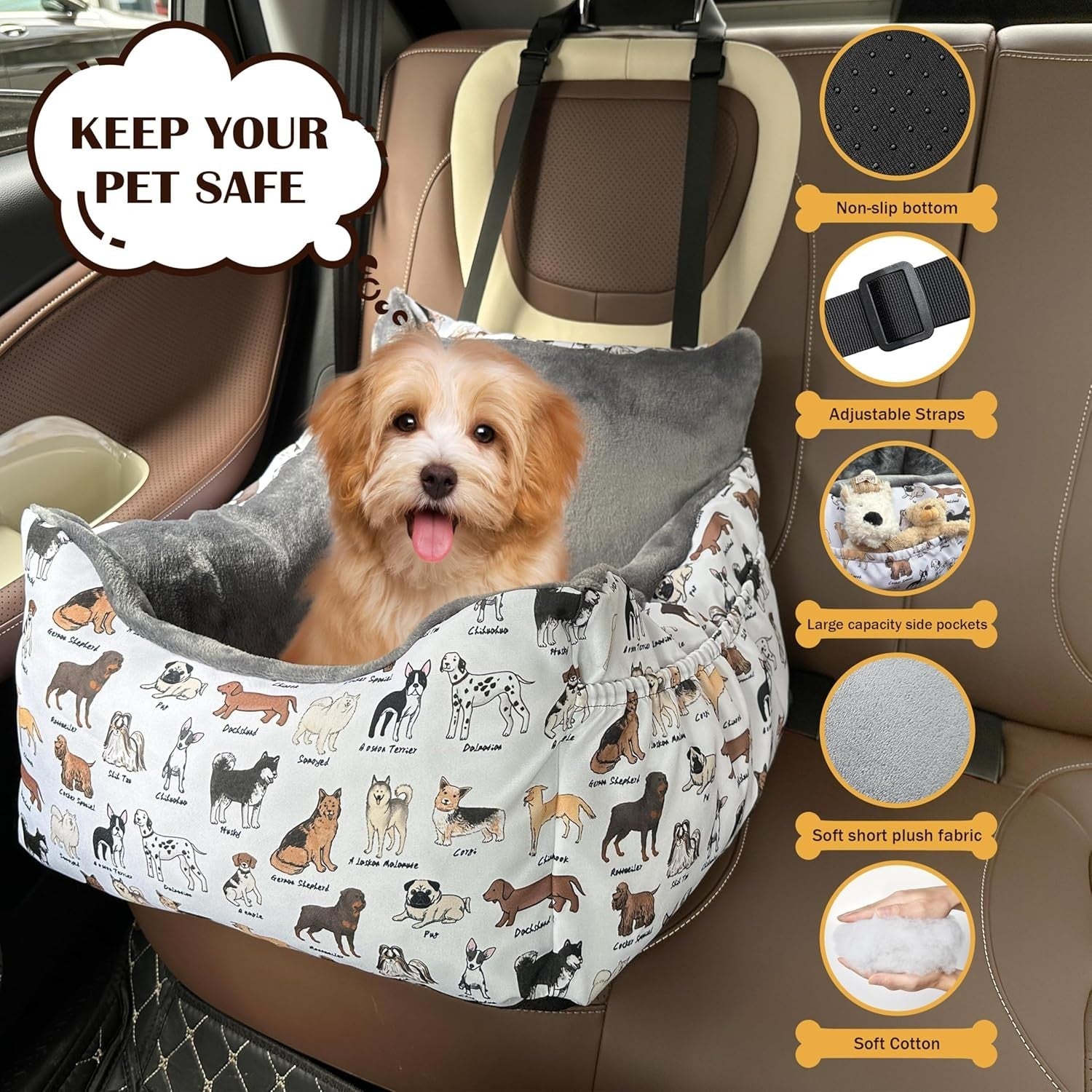 Dog Booster Car Seat Bed Small Medium Dogs Washable Travel Seat 25lb