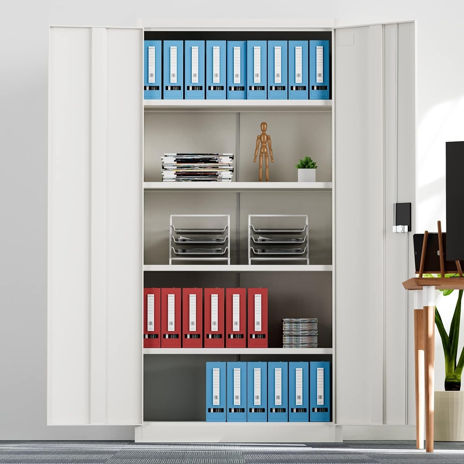 Lockable Metal Storage Cupboard 5 Shelves Adjustable Heavy Duty Office
