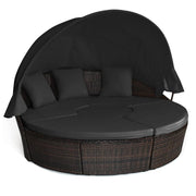 Round Rattan Outdoor Daybed with Retractable Canopy & Cushions Garden Set