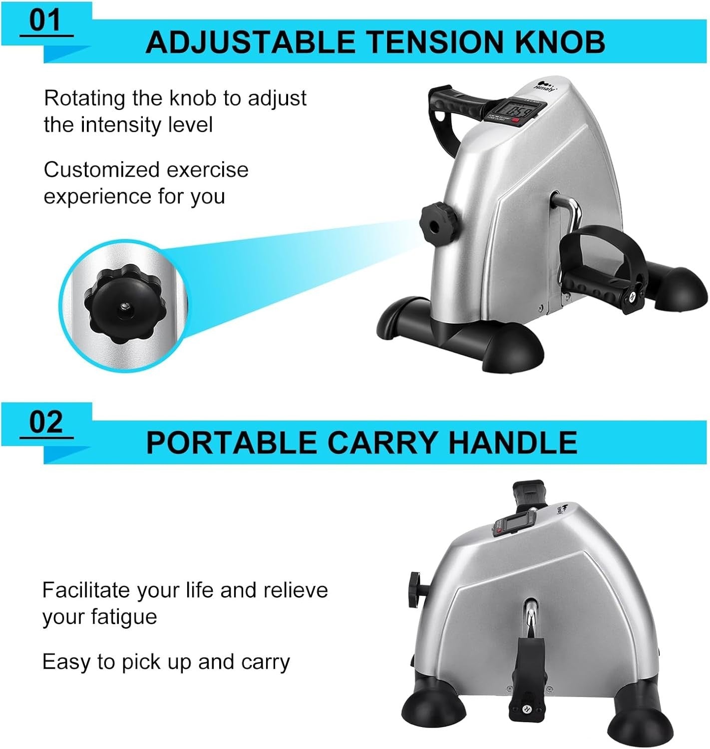 Portable Mini Pedal Exerciser w/ LCD Monitor & Adjustable Resistance for Home