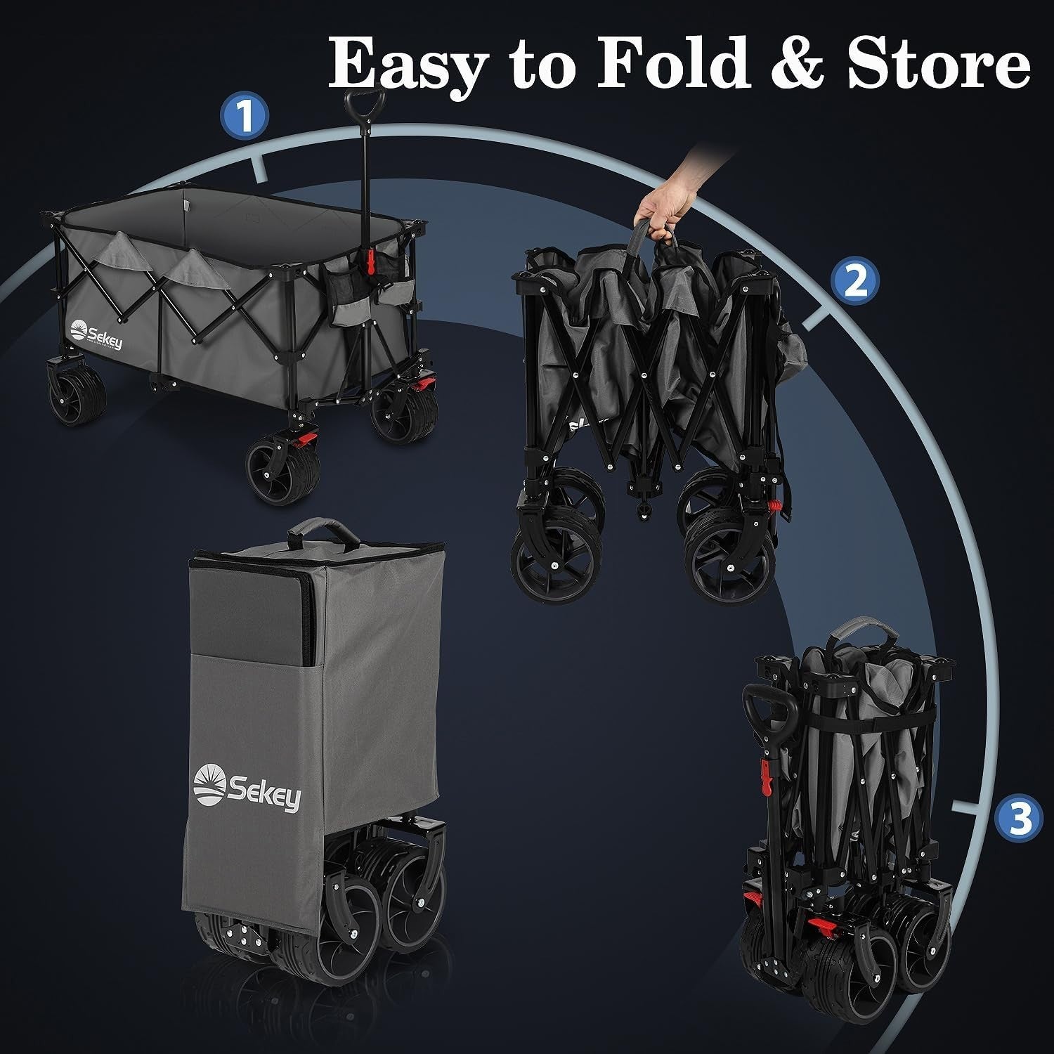 Grey 200L Folding Camping Wagon 150kg Heavy Duty All Terrain Festival Beach Cart