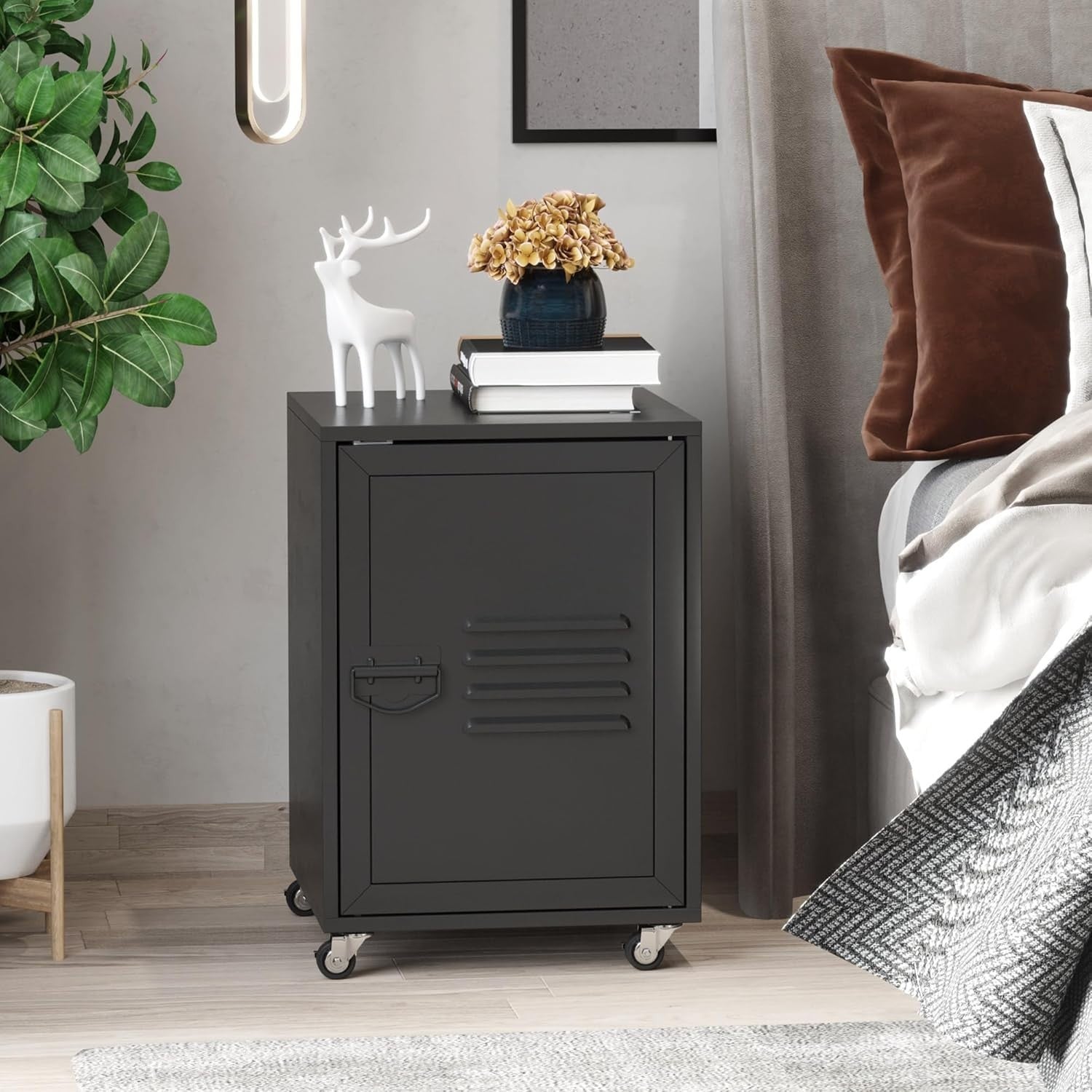 Black Rolling Filing Cabinet 55cm Metal Door Mobile Office Storage