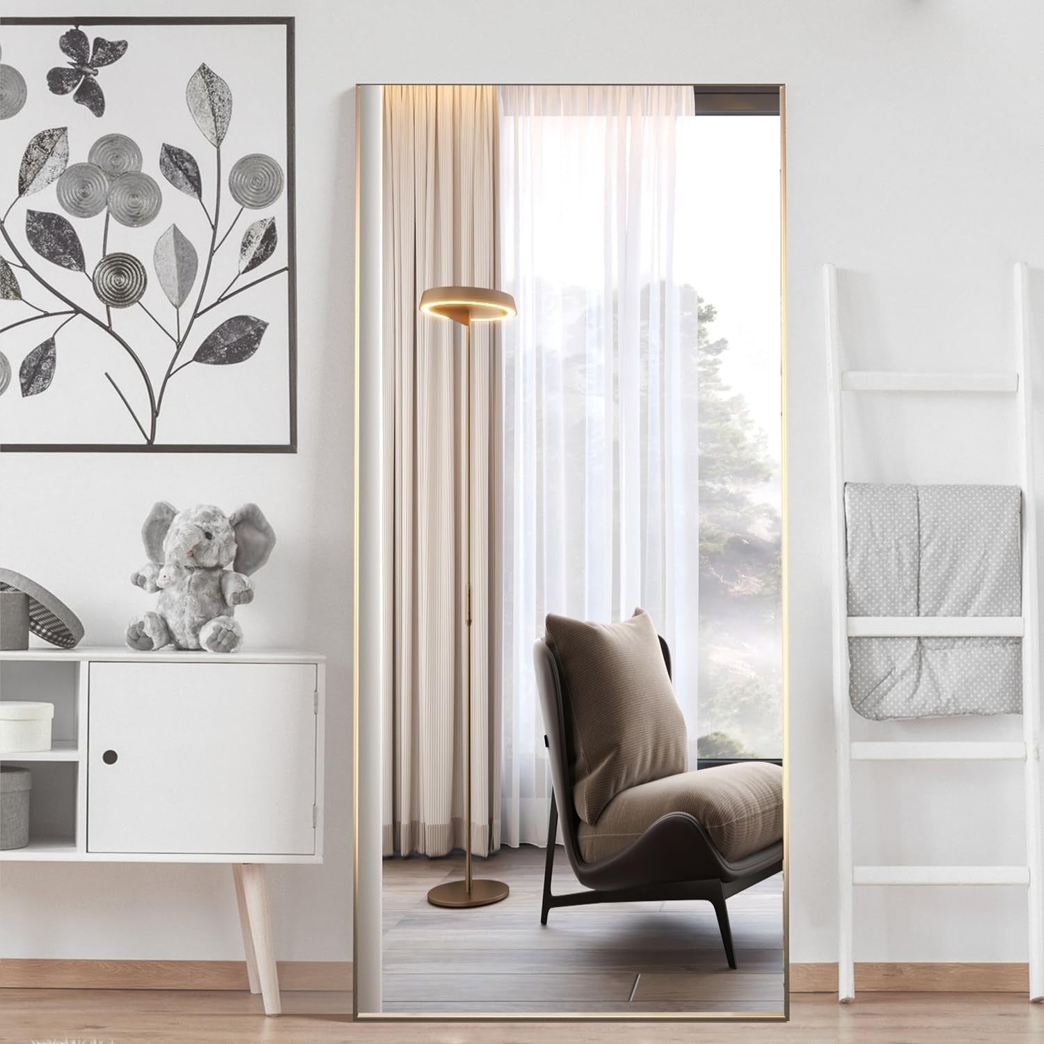 Full Length Floor Mirror 165x60cm Gold Frame, Lean or Hang, Crystal Clear