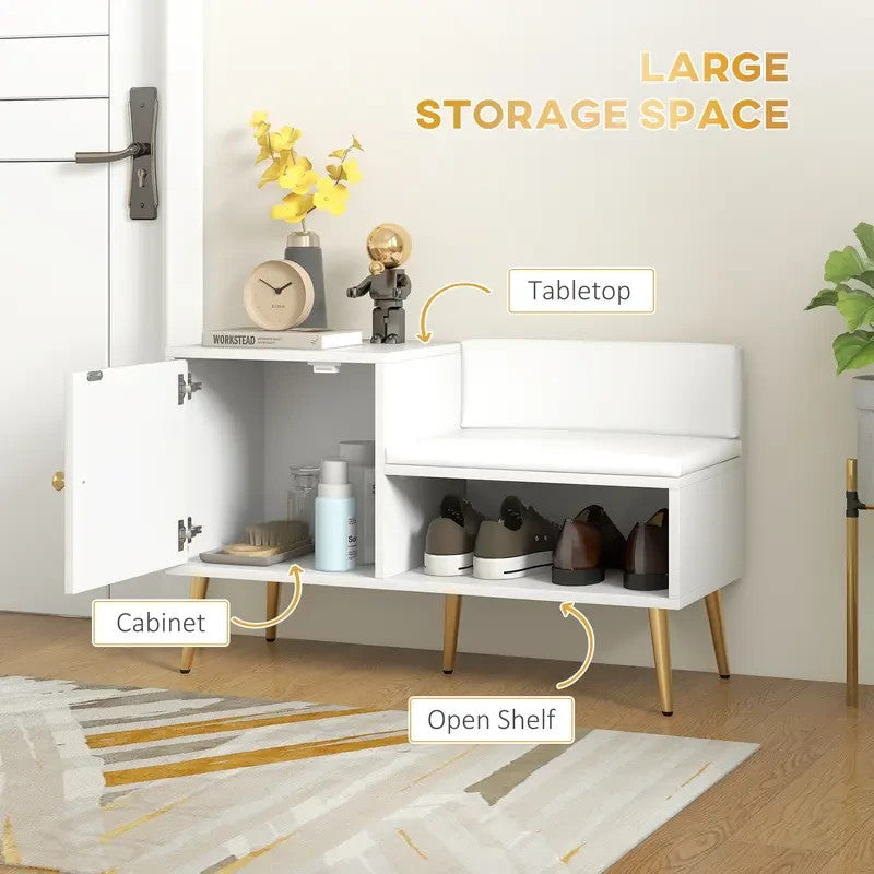 Shoe Storage Bench with Cushion & Cupboard | Hallway Entryway Cabinet