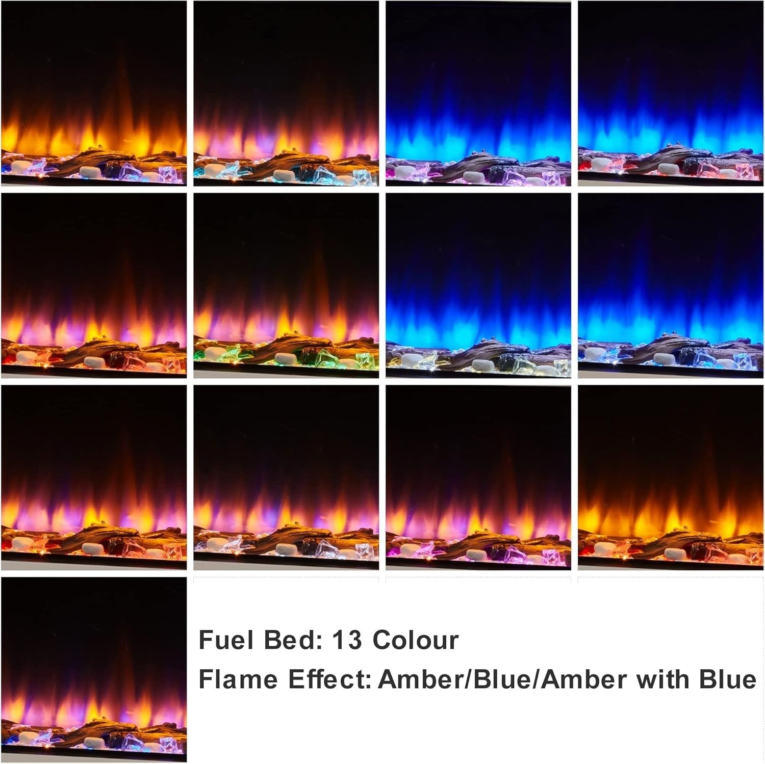 60" 3D Wall Mounted Electric Fireplace Glass Inset LED Flame Heater
