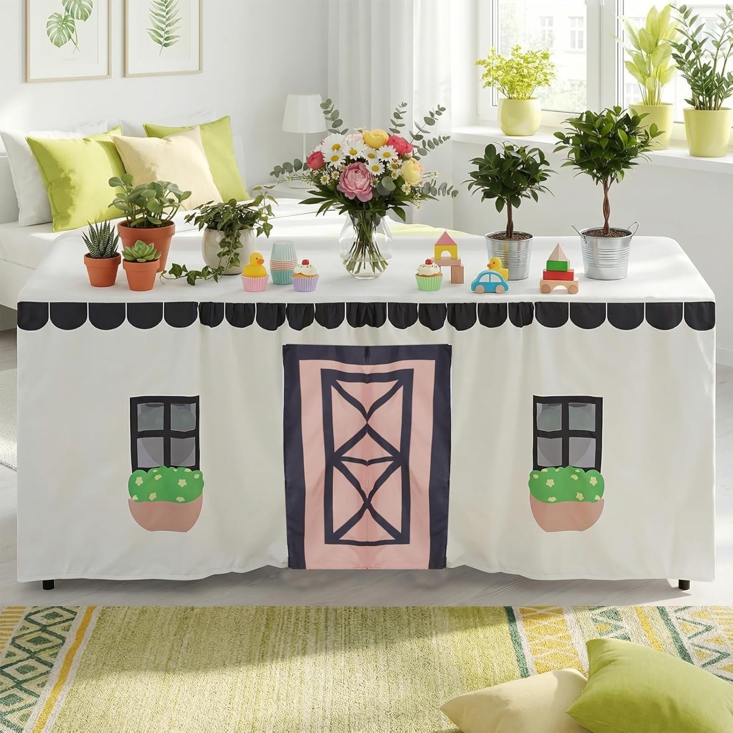 Kids Table Fort Playhouse Cover Indoor Outdoor Farmhouse Tent Large