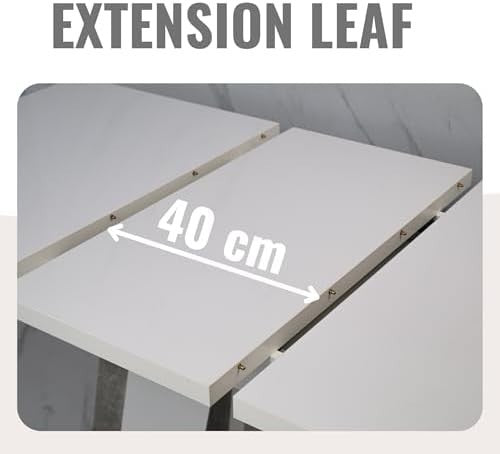 Extendable White Stone Dining Table 140-180cm Modern Foldable Kitchen