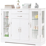 White  Sideboard Buffet Cabinet Glass Doors Storage Unit with Drawers