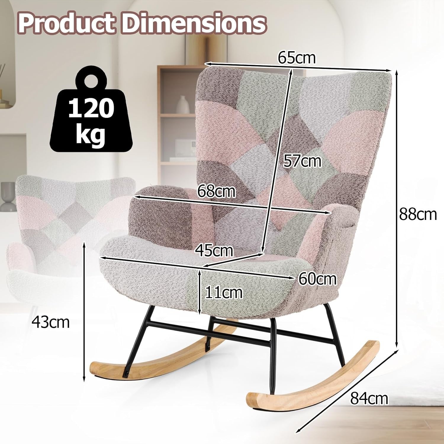 Tufted Rocking Armchair Boucle Fabric Wingback Chair for Nursery, Lounge