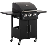 3 Burner Gas BBQ Grill w/ Storage Cabinet, Shelves, Smoker Lid, Wheels