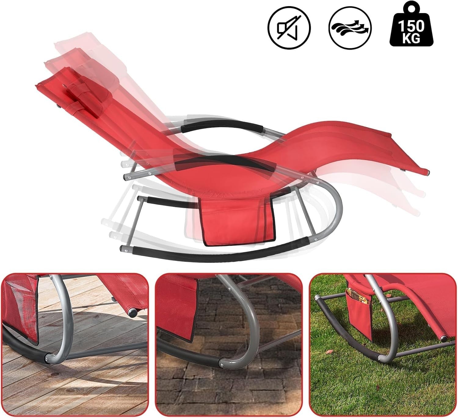 Garden Rocking Sun Lounger Recliner Chair Cushioned Outdoor Patio Seat