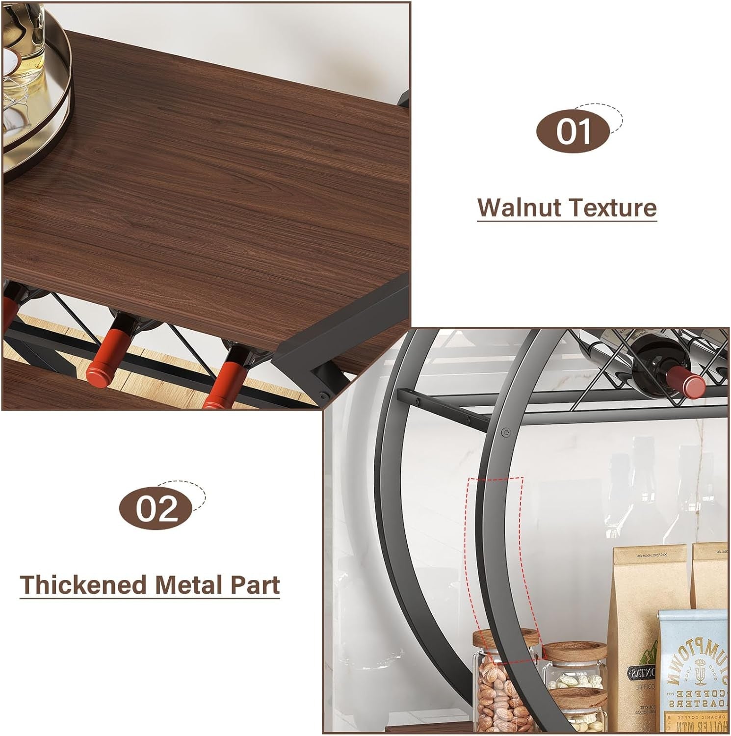 Luxury Gold Bar Cart Drinks Trolley on Wheels Wine Rack Coffee Serving Cart